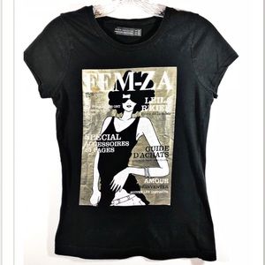 Zara Collection graphic baby doll tee metallic S